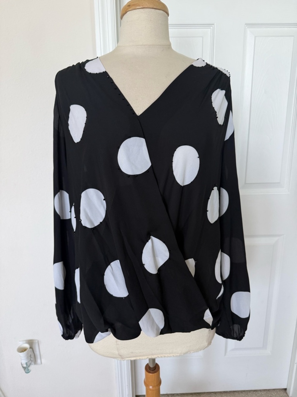INC International Concepts Black & White Polka Dot Wrap-Style Blouse